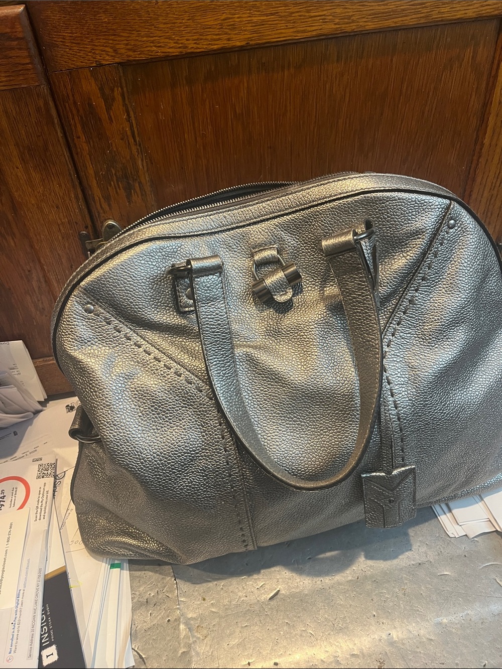 Yves Saint Laurent Metallic Silver Leather Satchel